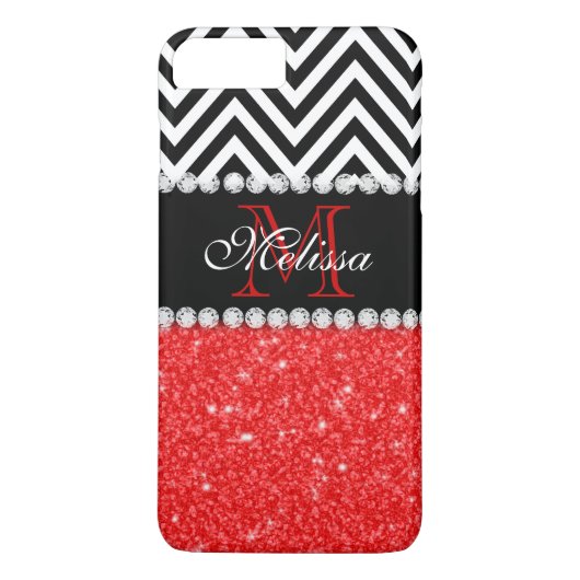 RED GLITTER BLACK CHEVRON STRIPES MONOGRAM Case-Mate iPhone CASE (Achterkant)
