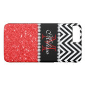 RED GLITTER BLACK CHEVRON STRIPES MONOGRAM Case-Mate iPhone CASE (Achterkant (Horizontaal))