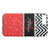 RED GLITTER BLACK CHEVRON STRIPES MONOGRAM Case-Mate iPhone CASE (Achterkant (Horizontaal))