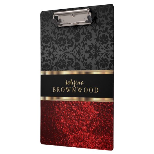 Red Glitter & Black Damask Klembord (Links)