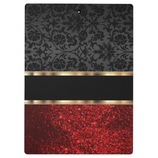 Red Glitter & Black Damask Klembord (Achterkant)