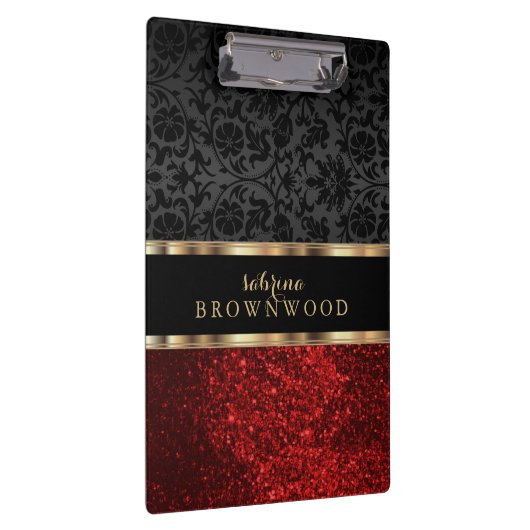 Red Glitter & Black Damask Klembord (Rechts)