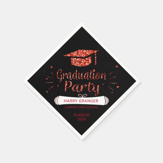Red Glitter Black Graduation Cap Party Servetten (Hoek)