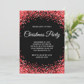 Red Glitter Border Black Christmas Party Kaart (Staand voorkant)