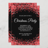 Red Glitter Border Black Christmas Party Kaart (Voorkant / Achterkant)
