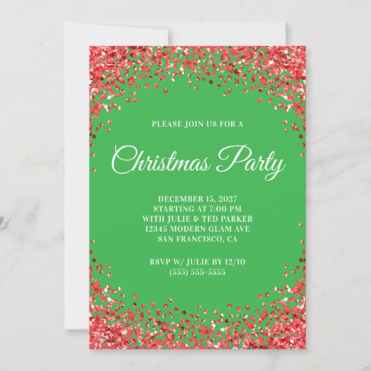 Red Glitter Border Green Christmas Party Kaart (Voorkant)