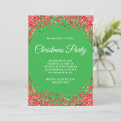 Red Glitter Border Green Christmas Party Kaart (Staand voorkant)