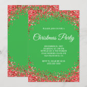 Red Glitter Border Green Christmas Party Kaart (Voorkant / Achterkant)