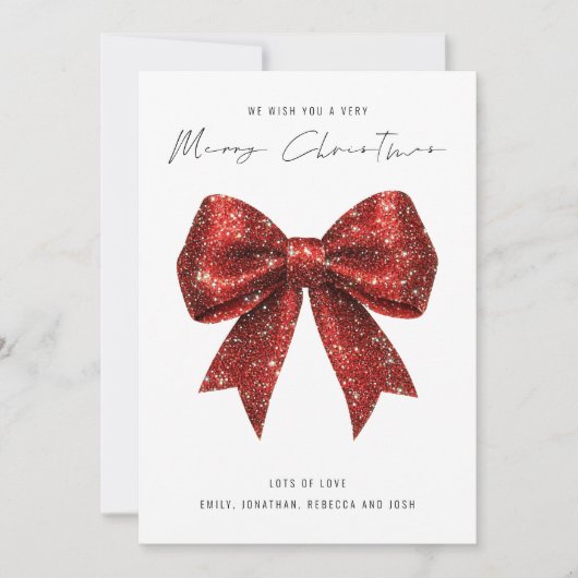 Red Glitter Bow 2026 Kalender Vrolijk Kerstfeest Feestdagenkaart (Voorkant)