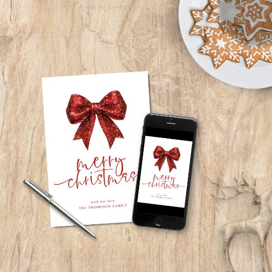 Red Glitter Bow 2026 Kalender Vrolijk Kerstfeest Feestdagenkaart