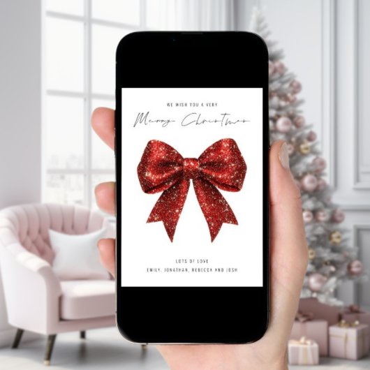 Red Glitter Bow 2026 Kalender Vrolijk Kerstfeest Feestdagenkaart