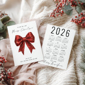Red Glitter Bow 2026 Kalender Vrolijk Kerstfeest Feestdagenkaart