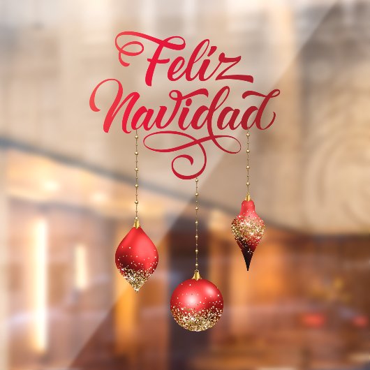 Red Glitter Bulbs Feliz Navidad Kerstmis Raamsticker (Vel 2)