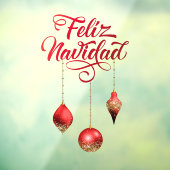 Red Glitter Bulbs Feliz Navidad Kerstmis Raamsticker (Vel 3)