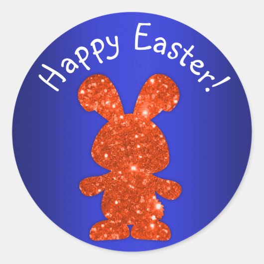Red Glitter Bunny Happy Pasen Ronde Sticker (Voorkant)
