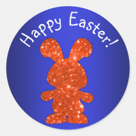 Red Glitter Bunny Happy Pasen Ronde Sticker