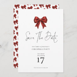 Red Glitter Coquette Bow Christmas Save the Date Kaart