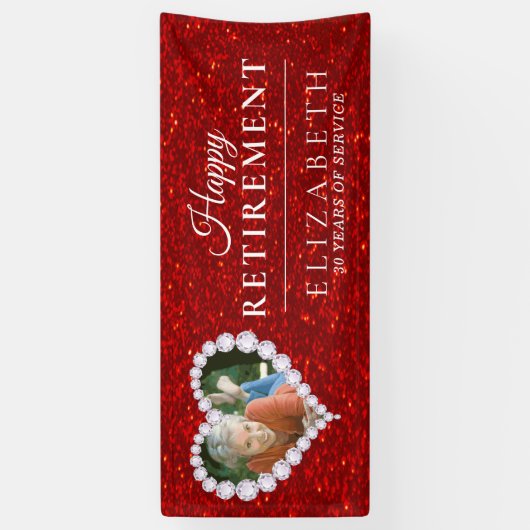 Red Glitter Custom Photo Retirement Party banner (Verticaal)