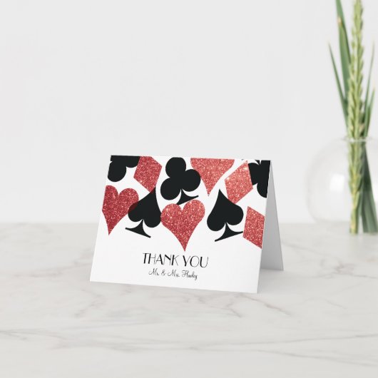 Red Glitter Destiny Las Vegas Bruiloft Dank u Bedankkaart (Voorkant)