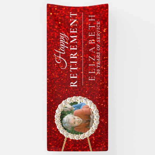 Red Glitter Diamond Elegant Retirement Party Spandoek (Verticaal)