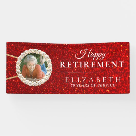Red Glitter Diamond Elegant Retirement Party Spandoek (Horizontaal)