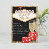 Red Glitter Dice & Champagne Black Game Night Kaart (Staand voorkant)