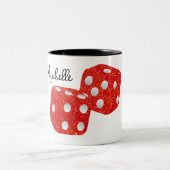 Red Glitter Dice gepersonaliseerde naam Tweekleurige Koffiemok (Center)