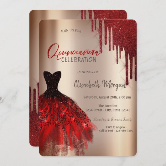 Red Glitter druist naar Quinceañera Kaart (Voorkant / Achterkant)