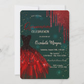 Red Glitter drukt de groene Quinceañera af Kaart (Voorkant)