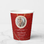 Red Glitter Elegant Custom Photo Retirement Party Papieren Bekers (Voorkant)