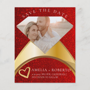 Red Glitter Elegant Ring sparen de Datum Fotokaart Flyer