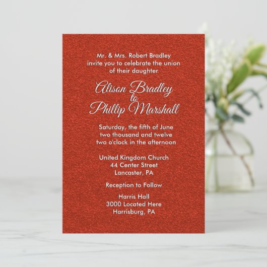 Red Glitter en Bow Wedding Invitation 5"x 7" Kaart (Staand voorkant)
