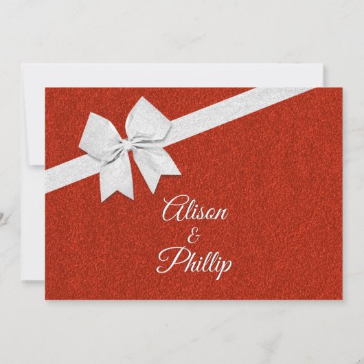 Red Glitter en Bow Wedding Invitation 5"x 7" Kaart (Achterkant)