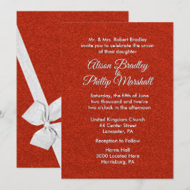 Red Glitter en Bow Wedding Invitation 5"x 7" Kaart