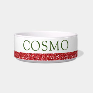 Red Glitter en Green Modern Kerstman Pet Voerbakje