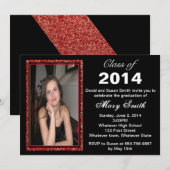 Red Glitter Foto Lijst Afstuderen Uitnodiging (Voorkant / Achterkant)