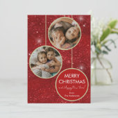 Red Glitter Foto Vrolijk Kerstfeest Feestdagenkaart (Staand voorkant)
