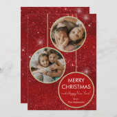 Red Glitter Foto Vrolijk Kerstfeest Feestdagenkaart (Voorkant / Achterkant)
