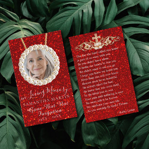 Red Glitter Funeral Memorial Prayer Visitekaartje