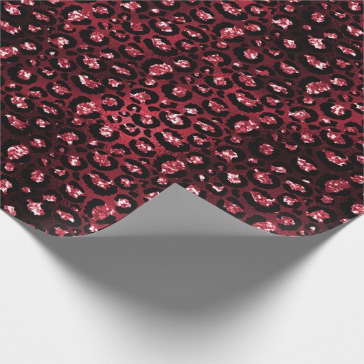 Red Glitter Glam Leopard Spots Patroon Cadeaupapier (Hoek)
