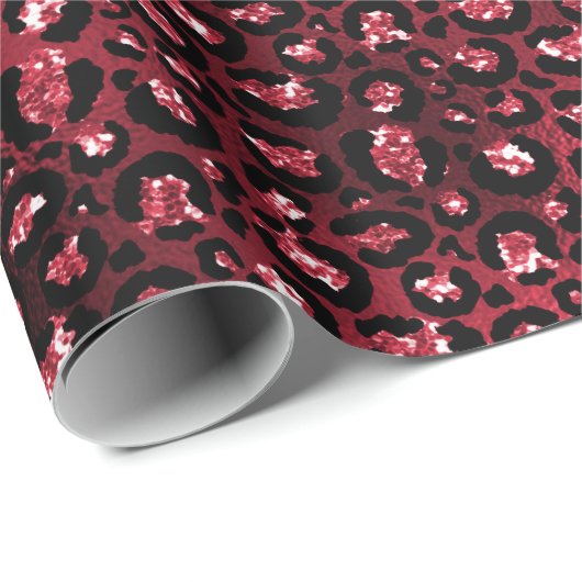 Red Glitter Glam Leopard Spots Patroon Cadeaupapier (Rol Hoek)