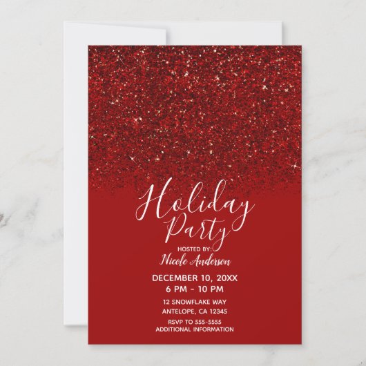 Red Glitter Glam Sparkle Elegant Holiday Party Kaart (Voorkant)