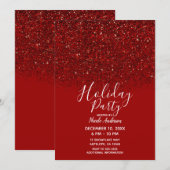 Red Glitter Glam Sparkle Elegant Holiday Party Kaart (Voorkant / Achterkant)