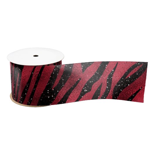 Red Glitter Glam Tiger Stripes Patroon Satijnen Lint (Spoel)