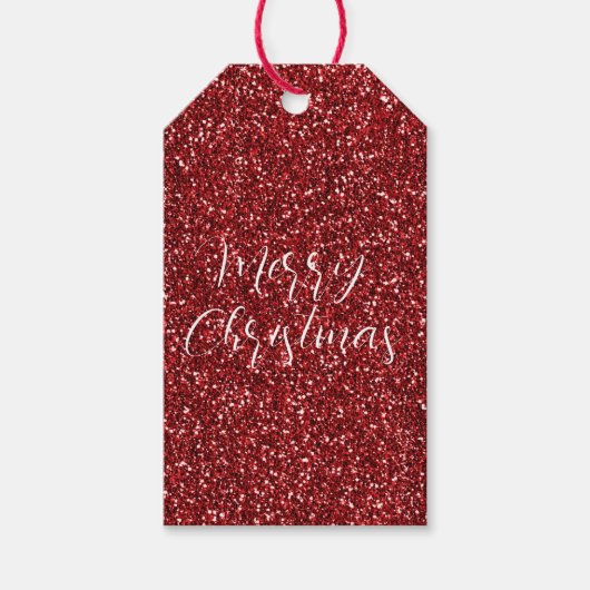 Red Glitter Glitz Cadeaulabel (Voorkant)