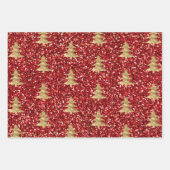 Red Glitter Glitzy Gold-kerstbomen Inpakpapier Vel (Voorkant)