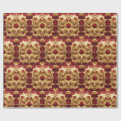 Red Glitter Gold Flower Art Wrapping Paper Cadeaupapier (Vlak)