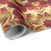 Red Glitter Gold Flower Art Wrapping Paper Cadeaupapier (Rol Hoek)