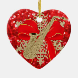 Red Glitter Gold Saxophone Music Holiday Ornament