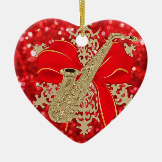 Red Glitter Gold Saxophone Music Holiday Ornament (Voorkant)